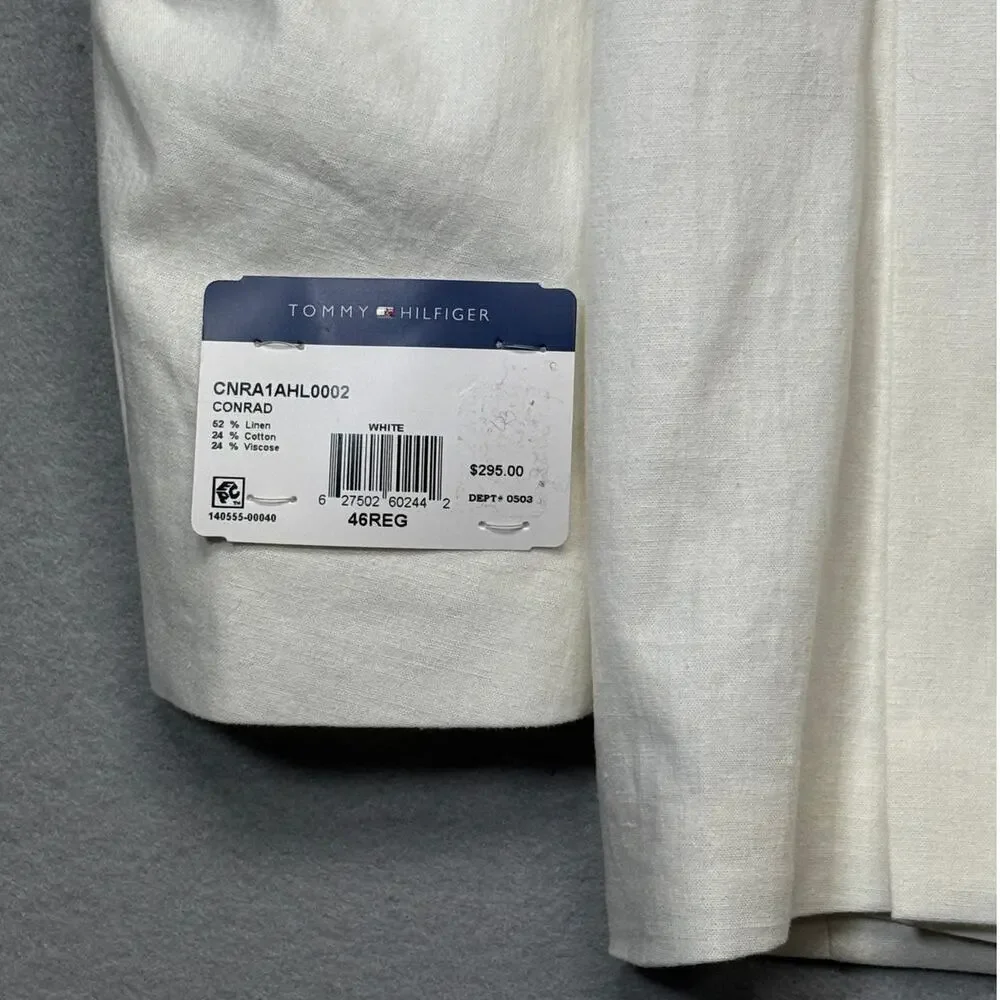 Tommy Hilfiger Men's Modern-Fit 100% Linen Sport Coat white 46R $295